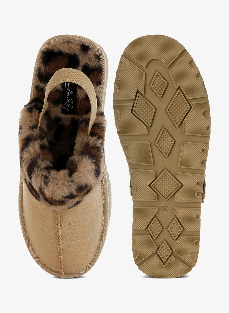 London Rag Leopard Faux Fur Platform Classic Slingback in Beige