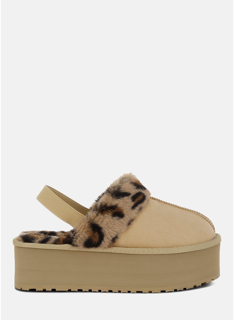 London Rag Leopard Faux Fur Platform Classic Slingback in Beige - Image 1