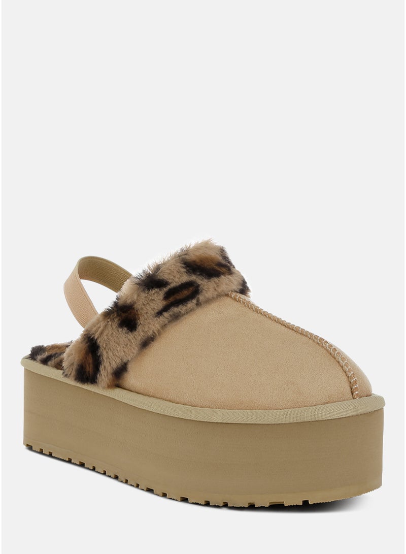 London Rag Leopard Faux Fur Platform Classic Slingback in Beige - Image 2