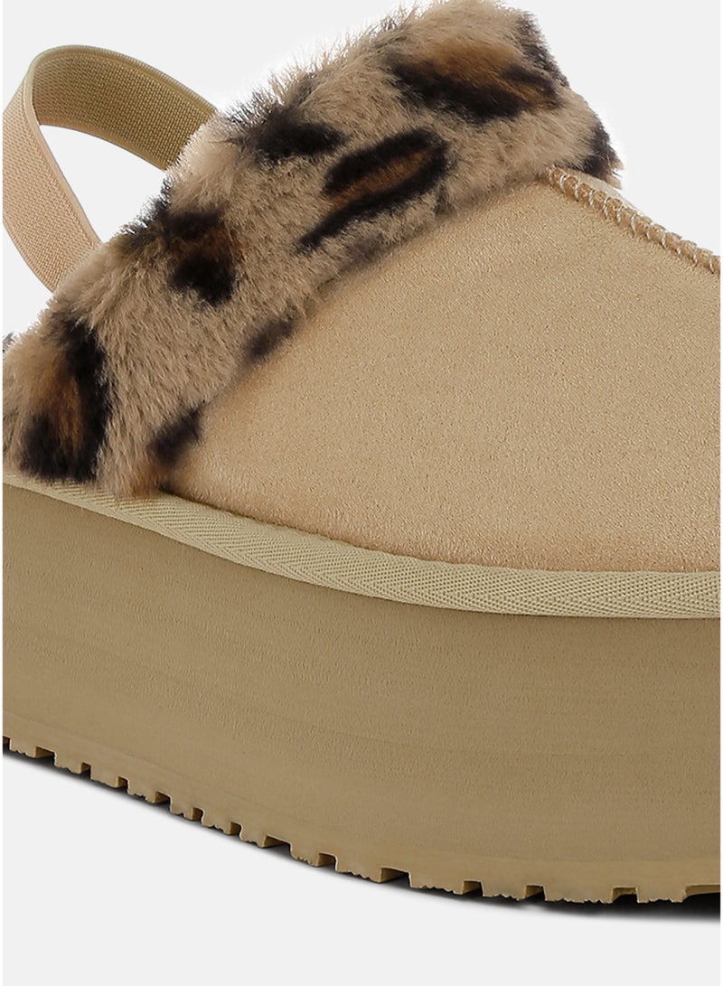 London Rag Leopard Faux Fur Platform Classic Slingback in Beige - Image 5