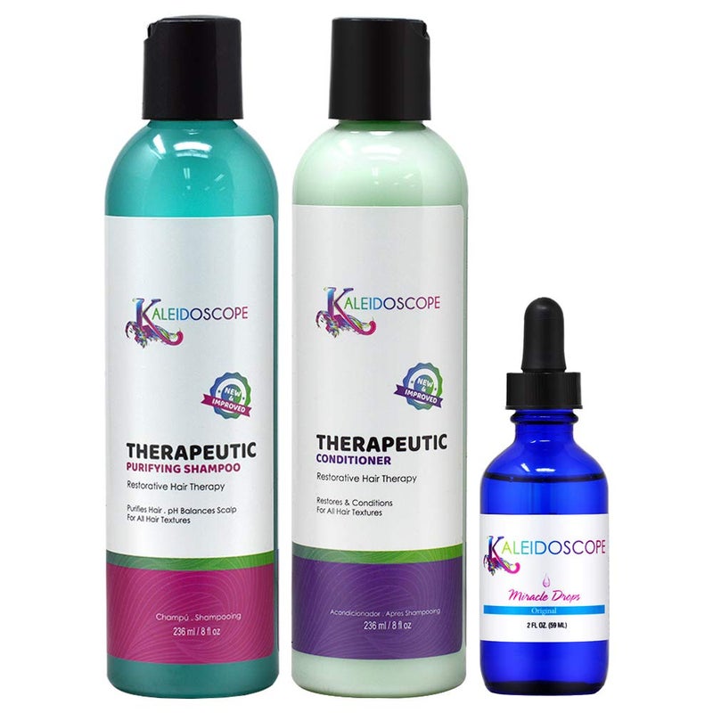 Kaleidoscope Therapeutic Shampoo 8oz Conditioner 8oz and Miracle Drop 2oz Bundle
