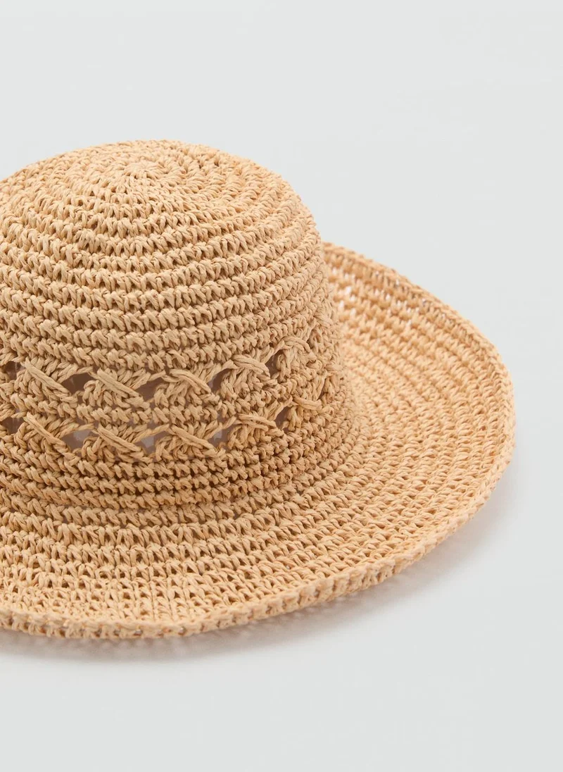 MANGO Natural Fibre With Openwork Details Hat