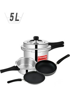 Prestige 5Liters Prestige Kitchen Starter Pack (Popular Svachh 3 Ltr + 2 Ltr Body + Fry Pan 180mm + Tawa 250mm) Silver  - Image 1