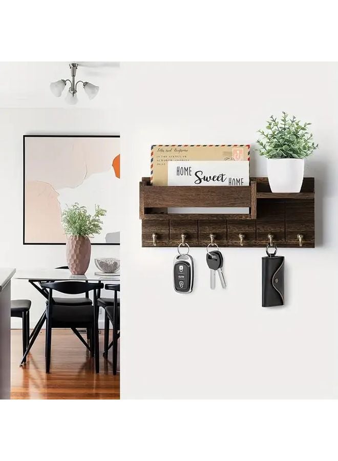 White Wall Mounted Key Holder With 6 Hooks Mail Organizer Easy Install No Drill - Image 3