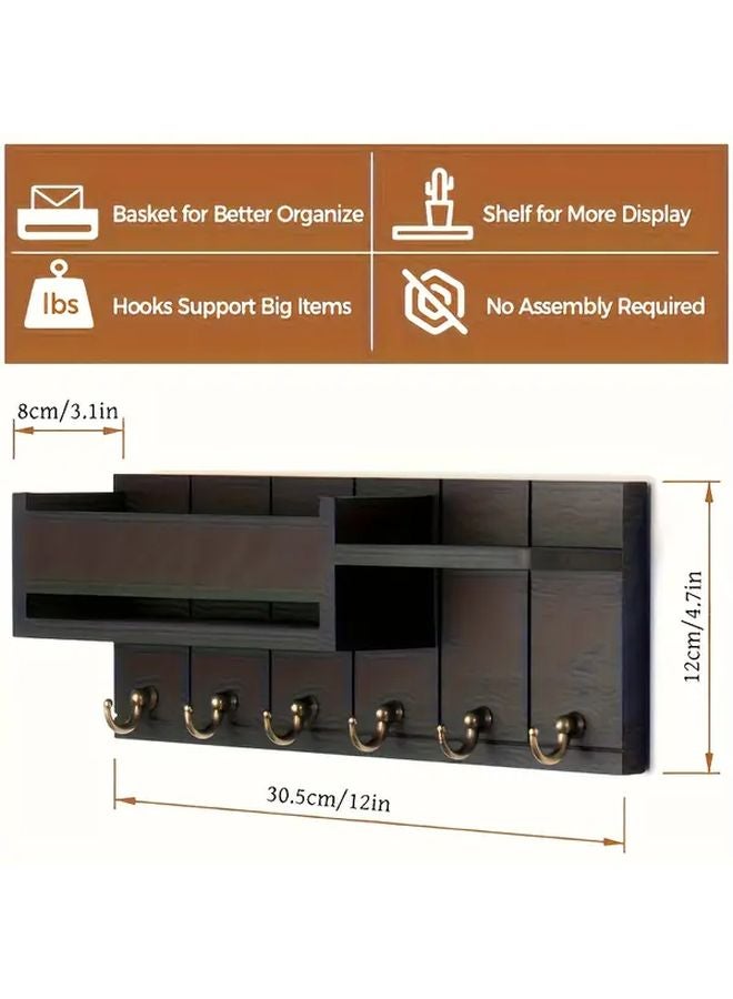 White Wall Mounted Key Holder With 6 Hooks Mail Organizer Easy Install No Drill - Image 5