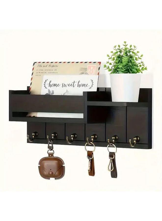 White Wall Mounted Key Holder With 6 Hooks Mail Organizer Easy Install No Drill - Image 4
