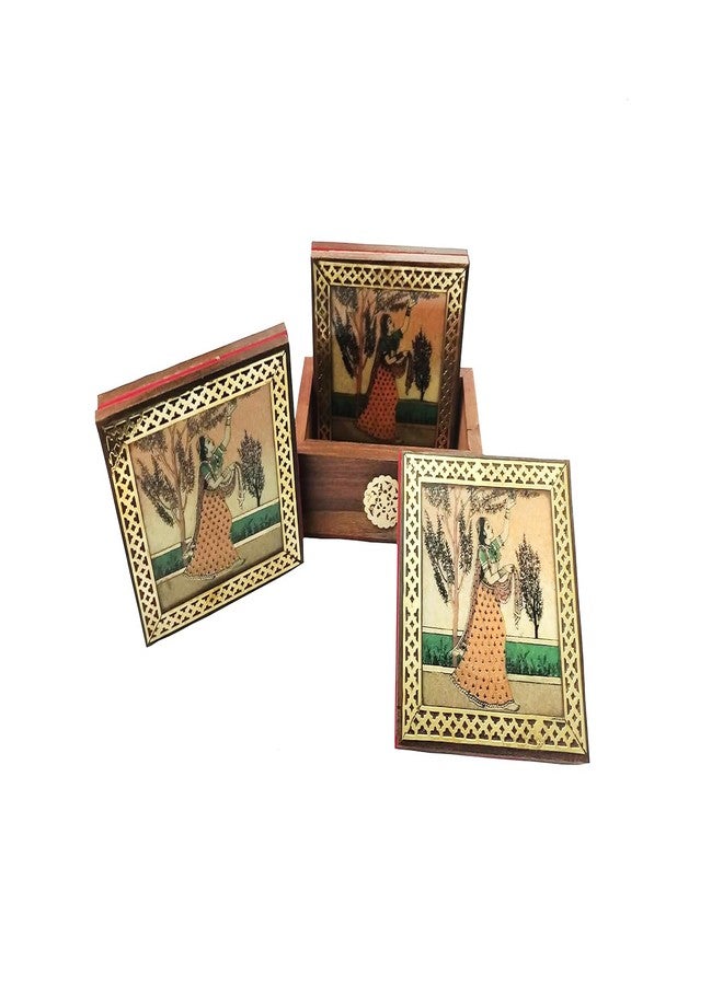 Copper Crafts Gemstone Painting Pure Brass Tea Cup, Coffee Mug, Coaster Set Indian Tradition (Raghini Coaster) - Image 4