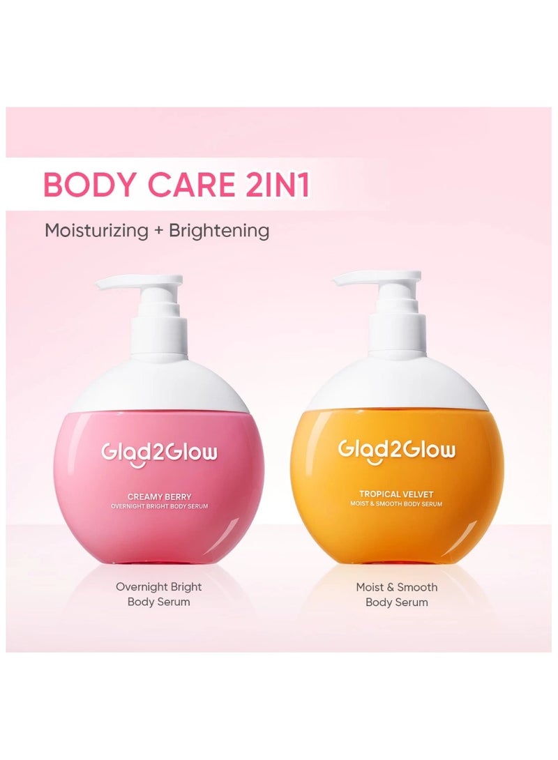 Glad2Glow Creamy Berry & Tropical Velvet Body Serum Set (2 x 300g) – Overnight Brightening & Moisturizing Body Lotions - Image 1