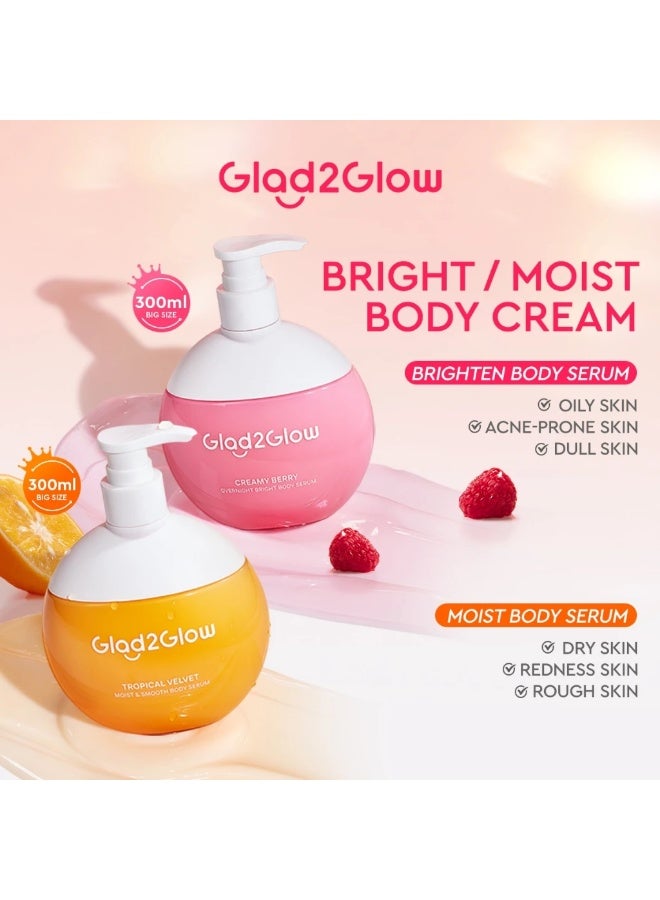 Glad2Glow Creamy Berry & Tropical Velvet Body Serum Set (2 x 300g) – Overnight Brightening & Moisturizing Body Lotions - Image 2