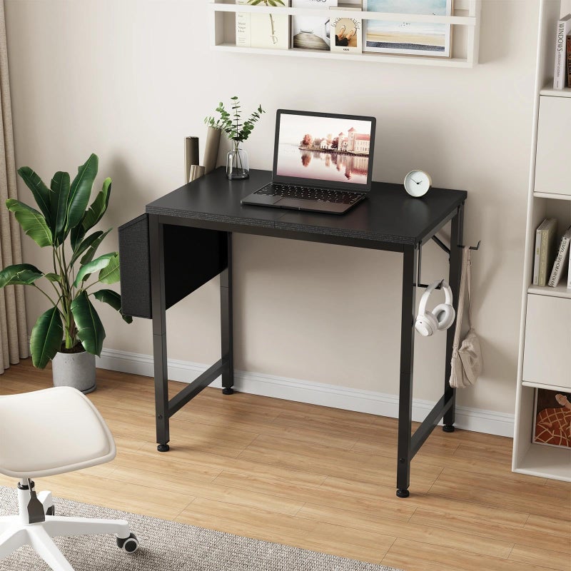 Lufeiya Small Desk for Small Spaces, 24 Inch Kids Girls Study Writing Mini Desks for Bedroom, Simple Modern Laptop PC Little Side Table with Storage Bag Headphone Hooks, Black - Image 2