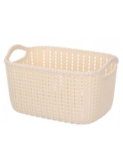 Alissa Home Storage Basket Bathroom Weaving Rattan Plastic Storage Baskets Bins Organizer with Handles Set of 2 Beige  - Image 2