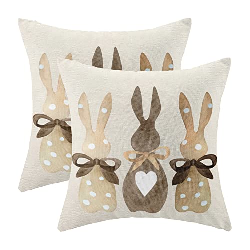 CXMEIFLY Easter Pillow Covers 20 x 20 Inch Set of 2 for Vintage Polka Dot Love Heart Bunny Decor Throw Pillows Spring Bow Rabbit Outdoor Farmhouse Decorative Cushion Cases for Couch Bed Decoration - Image 1