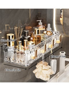 MLADEN Wall-Mounted Bathroom Shower Caddy with 4 Hooks,Transparent Bathroom Storage Rack Makeup Organizer,Large Capacity Hanging Bathroom Storage Shelf No Drilling Shelf Bathroom Organizer Rack,Rustproof Shower Shelf for Bathroom, Dorm, Toilet, Kitchen  - Image 2