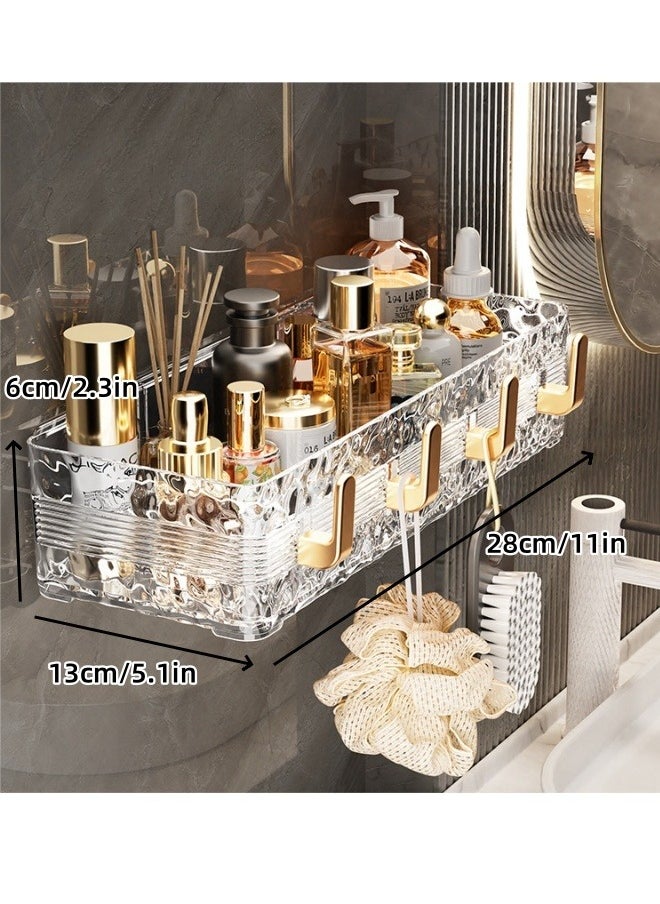 MLADEN Wall-Mounted Bathroom Shower Caddy with 4 Hooks,Transparent Bathroom Storage Rack Makeup Organizer,Large Capacity Hanging Bathroom Storage Shelf No Drilling Shelf Bathroom Organizer Rack,Rustproof Shower Shelf for Bathroom, Dorm, Toilet, Kitchen  - Image 2