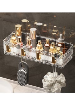 MLADEN Wall-Mounted Bathroom Shower Caddy with 4 Hooks,Transparent Bathroom Storage Rack Makeup Organizer,Large Capacity Hanging Bathroom Storage Shelf No Drilling Shelf Bathroom Organizer Rack,Rustproof Shower Shelf for Bathroom, Dorm, Toilet, Kitchen  - Image 4