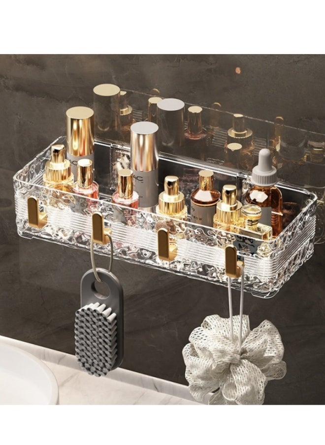 MLADEN Wall-Mounted Bathroom Shower Caddy with 4 Hooks,Transparent Bathroom Storage Rack Makeup Organizer,Large Capacity Hanging Bathroom Storage Shelf No Drilling Shelf Bathroom Organizer Rack,Rustproof Shower Shelf for Bathroom, Dorm, Toilet, Kitchen  - Image 4