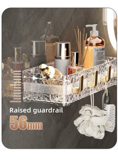 MLADEN Wall-Mounted Bathroom Shower Caddy with 4 Hooks,Transparent Bathroom Storage Rack Makeup Organizer,Large Capacity Hanging Bathroom Storage Shelf No Drilling Shelf Bathroom Organizer Rack,Rustproof Shower Shelf for Bathroom, Dorm, Toilet, Kitchen  - Image 3