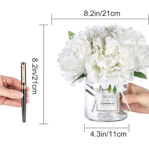 BLOSMON Pink Artificial Flowers in Vase: Fake Peony with Gray Vase LED Light for Table Centerpieces Decor - Small Faux Arrangements Desk Vanity Bathroom Office Decoration (8.2" Height) - Image 3