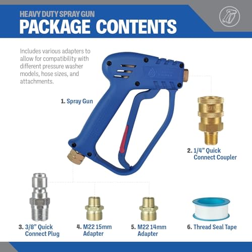Essential Washer Short Pressure Washer Gun with Brass Quick Connect & M22 Adaptors Compatible with Foam Cannon | High Pressure Water 4000 PSI - Image 4