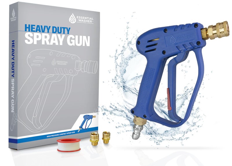 Essential Washer Short Pressure Washer Gun with Brass Quick Connect & M22 Adaptors Compatible with Foam Cannon | High Pressure Water 4000 PSI - Image 1