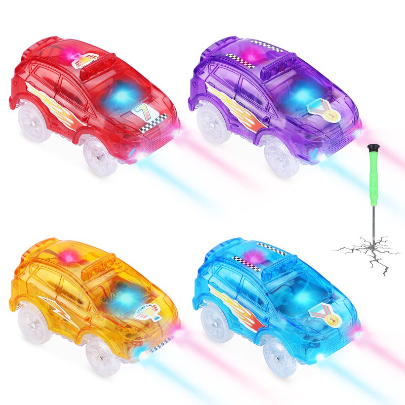 Save Unicorn Tracks Cars Replacement only Toy Cars for Tracks Glow in The Dark Magic Car Accessories with 5 Flashing LED Lights Compatible with Most Tracks for Boys Girls and Kids4pack - Image 3