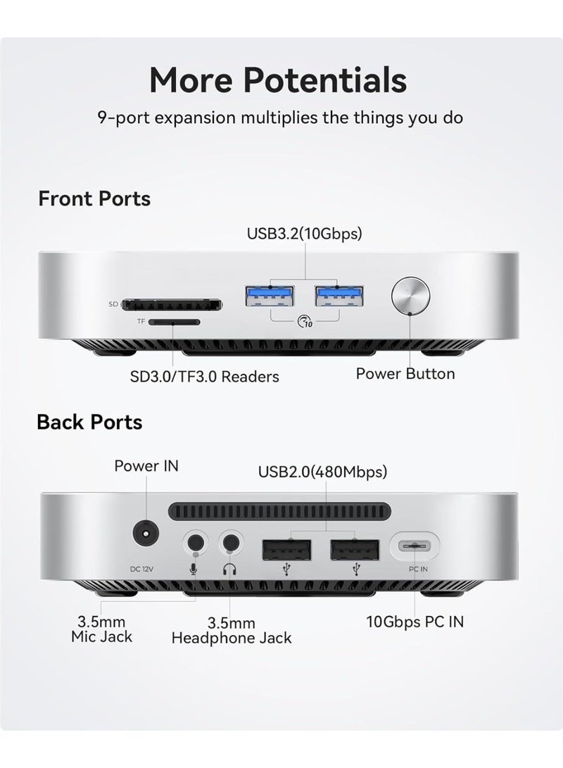 أوريكو قاعدة وحامل ORICO MiniLink لجهاز Mac mini M4، موزع USB-C من الألومنيوم مع غلاف SSD من نوع M.2 NVMe/SATA، منفذي USB 3.2 بسرعة 10 جيجابت في الثانية، منفذ SD/TF 3.0، قاعدة فضية اللون لجهاز Mac Mini M4/M4 Pro- M49P - Image 4