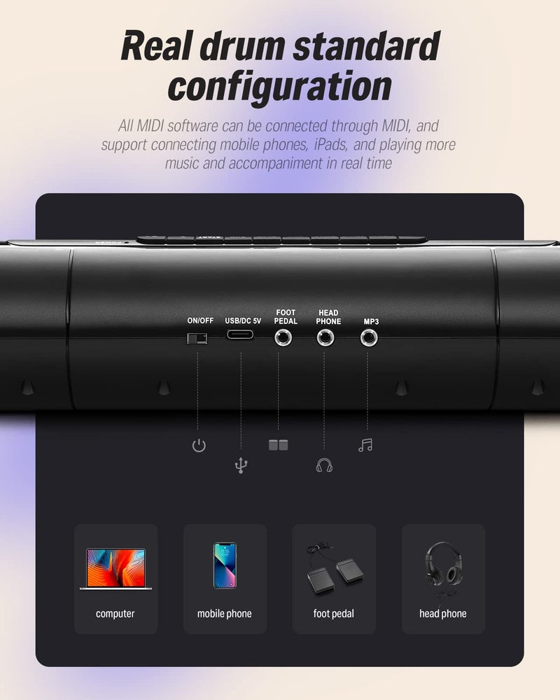 Donner Electronic Drum Set, 7 Pads Electric Drum Pad Roll Up Quiet Drum Pad Built-in Speaker, 40 Drum Lessons Included, Kids Holiday Christmas & Birthday Gift Instrument Toys(DED-20) - Image 4