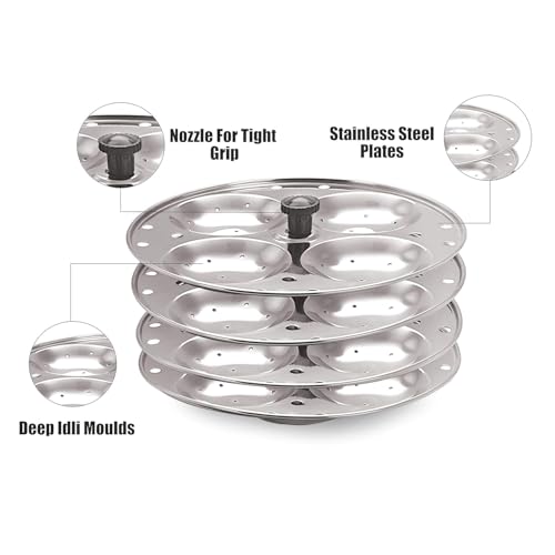 HOMETIC 4 Plates Stainless Steel Heavy Quality Idli Stand for Idli Maker Makes 16 Medium Size Idlis at Once. Heavy-Duty Stainless Steel Idli Stand - 4-Tier for 16 Medium Idlis - Image 2