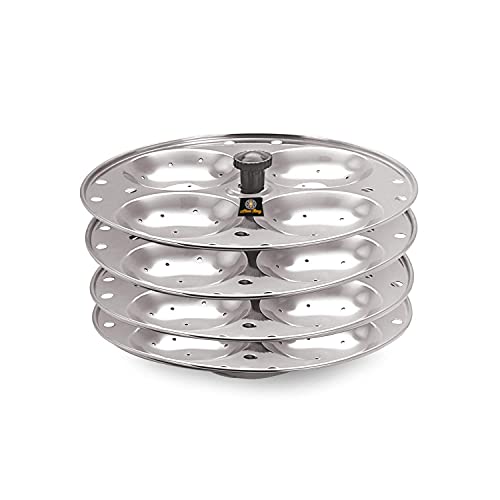HOMETIC 4 Plates Stainless Steel Heavy Quality Idli Stand for Idli Maker Makes 16 Medium Size Idlis at Once. Heavy-Duty Stainless Steel Idli Stand - 4-Tier for 16 Medium Idlis - Image 1