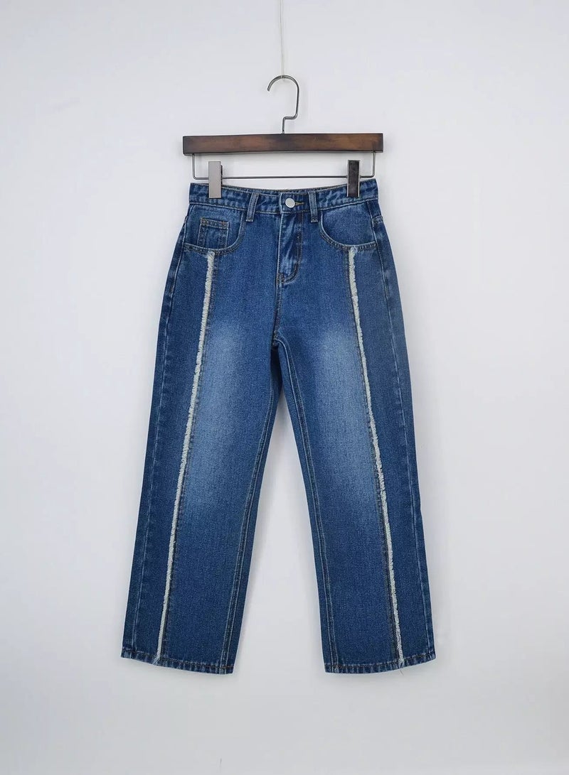Girls Bleach Wash Frayed Trim Jeans 