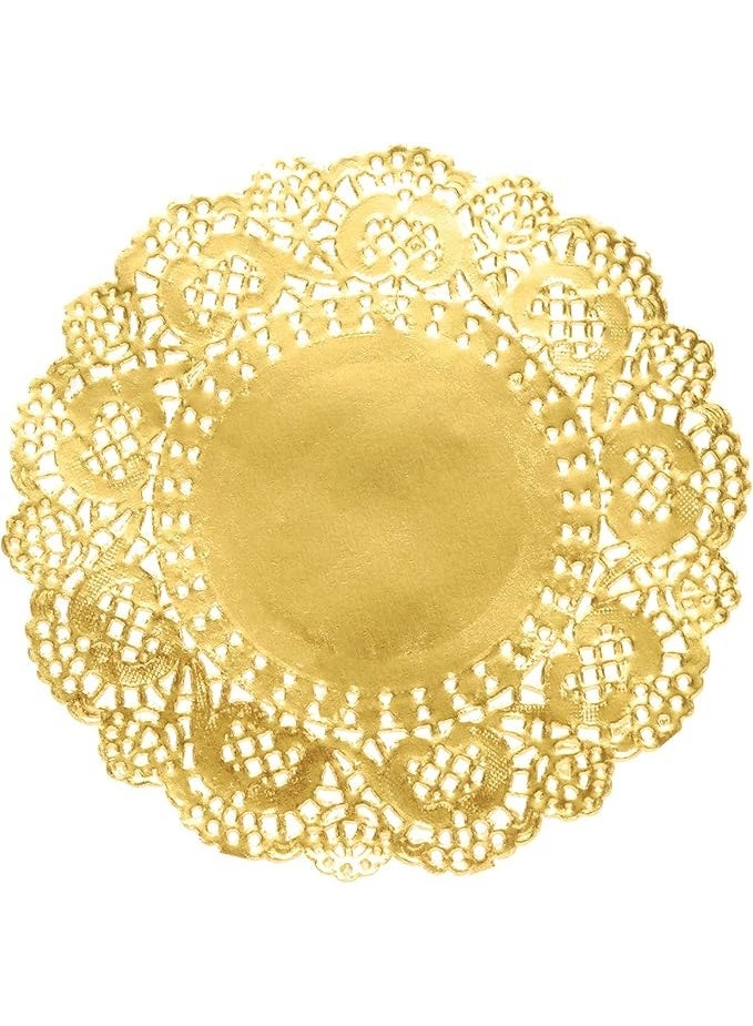 بروماس 12 قطعة مفرش ورقي ذهبي مزخرف دائري – 10 بوصة لتزيين الحلويات والمناسبات - Image 1