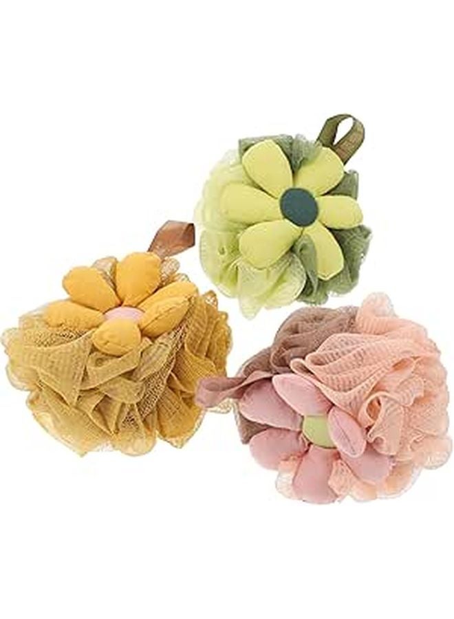 3Pcs Flower Bath Loofah Sponge Set Soft Mesh Body Scrubber For Women Exfoliating - Image 1