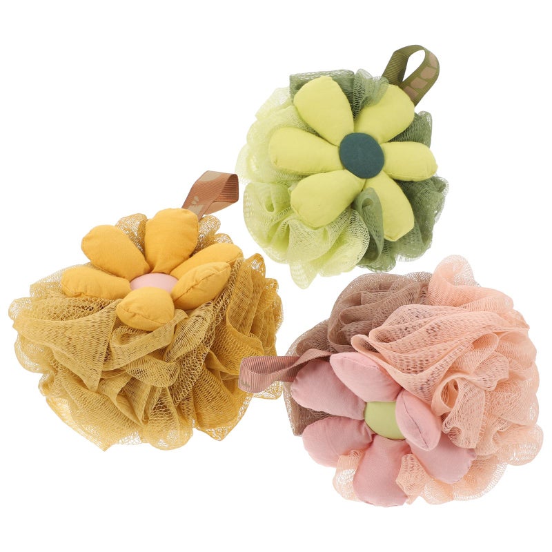 3Pcs Flower Bath Loofah Sponge Set Soft Mesh Body Scrubber For Women Exfoliating - Image 2