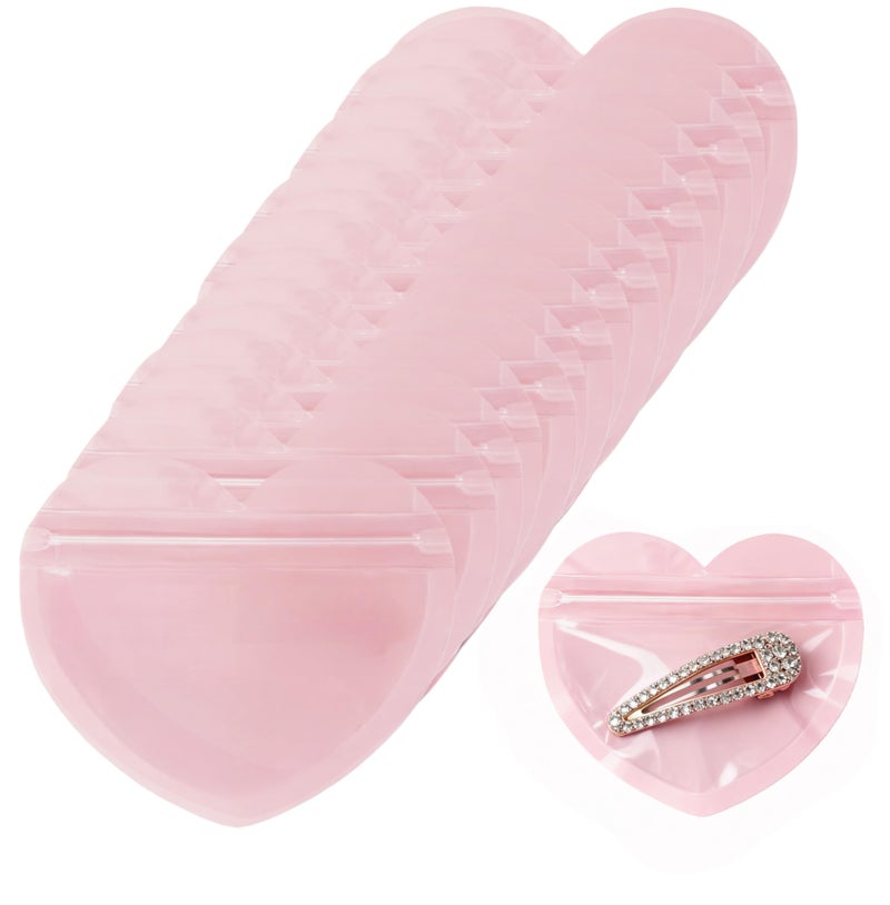 MITOB 100 Pack 3.35 x 3.94 inch Small Packets Pink Heart Shaped Transparent Reusable Resealable Bags Cute Jewelry Packaging for Homemade Earring Bracelets Candy Snack Party Favor Wedding Goodies - Image 1