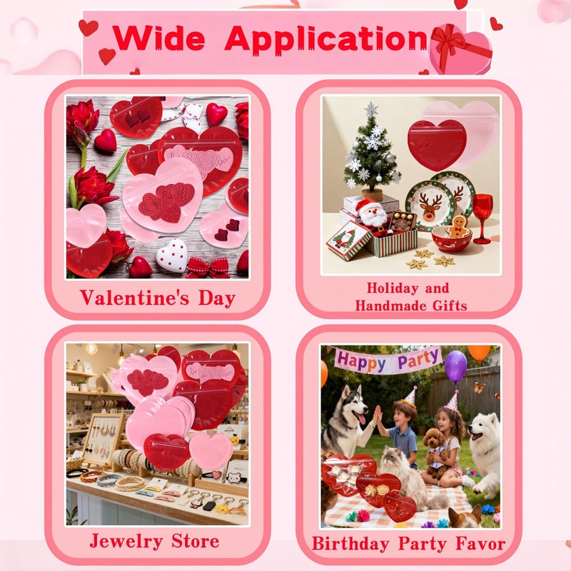 MITOB 100 Pack 3.35 x 3.94 inch Small Packets Pink Heart Shaped Transparent Reusable Resealable Bags Cute Jewelry Packaging for Homemade Earring Bracelets Candy Snack Party Favor Wedding Goodies - Image 4
