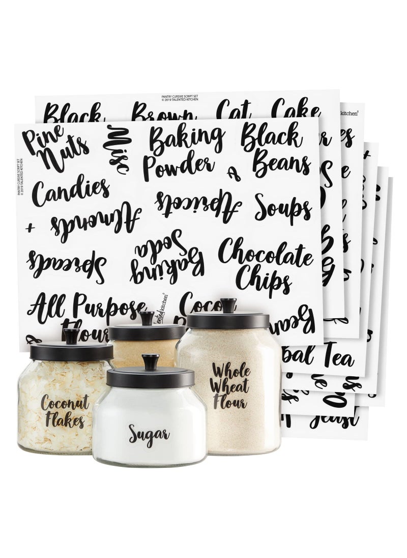 Talented Kitchen Talented Kitchen 135 Pantry Labels for Food Containers, Clear Preprinted Pantry Labels for Organizing Storage Canisters & Jars, Black Cursive Numbers Stickers (Water Resistant)  - Image 1