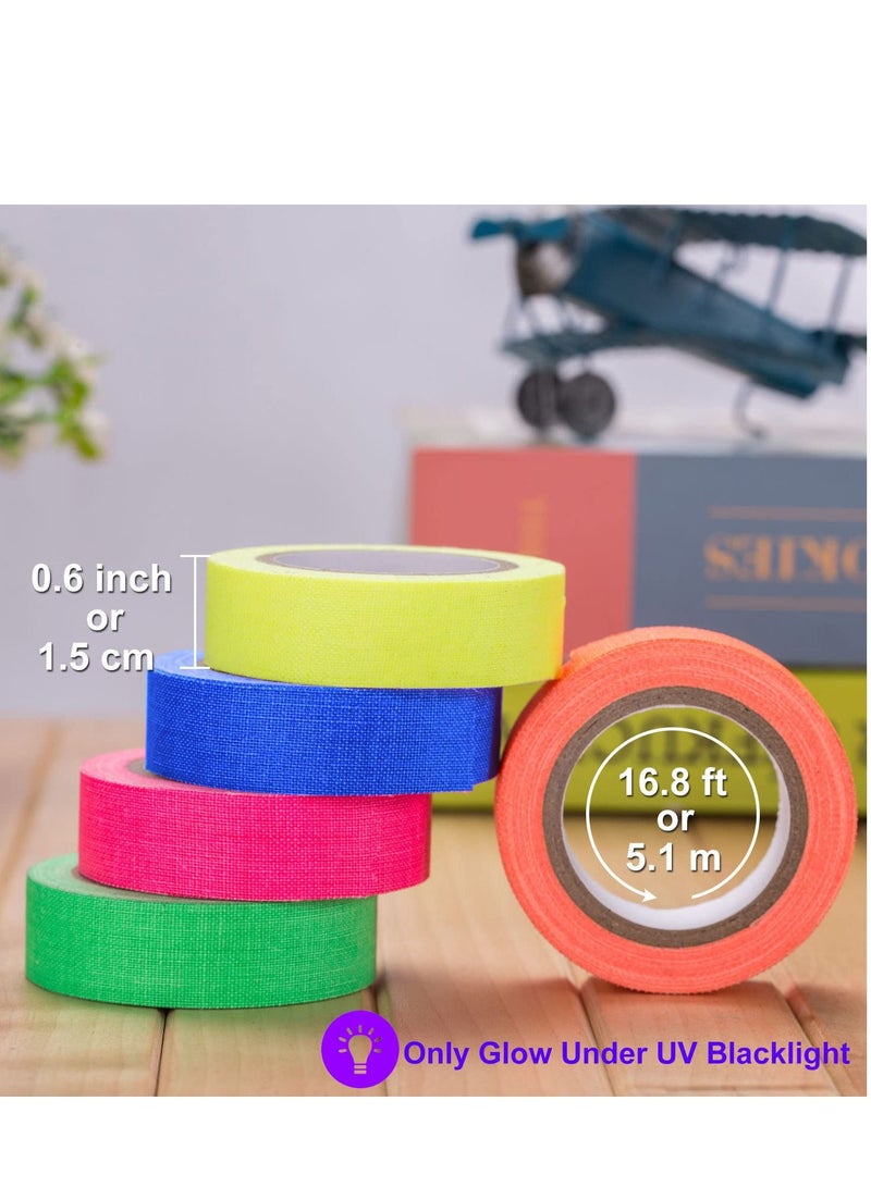 Neon Gaffer Cloth Tape UV Blacklight Reactive Fluorescent Tapes for Black Light Party Supplies Room Decorations Glow in the Dark 10 Rolls