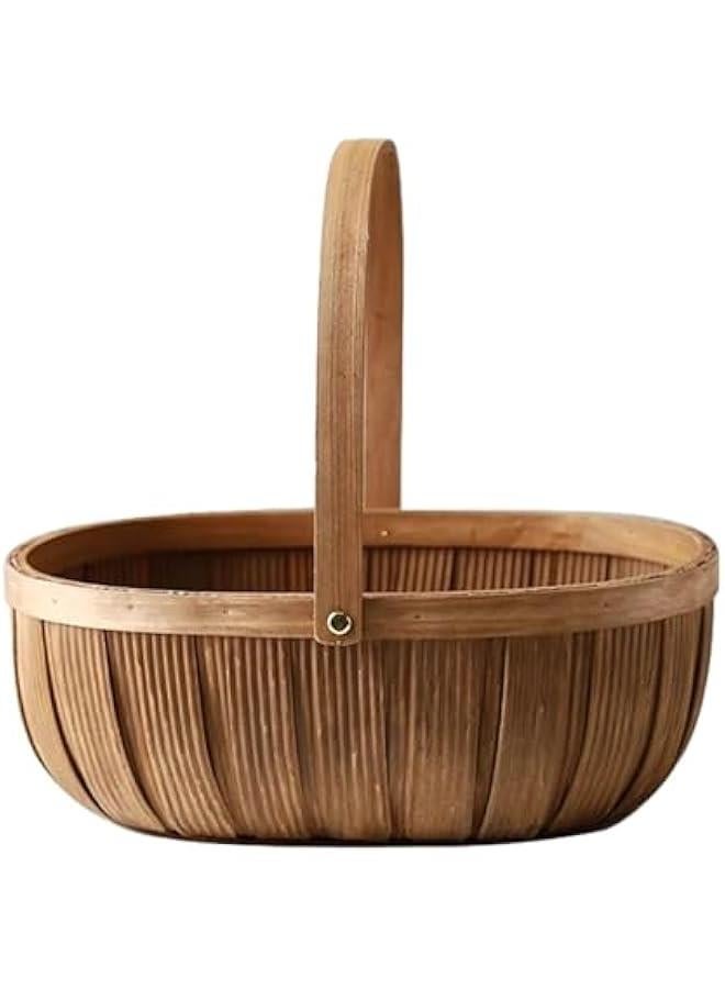 Generic Wood Chip Picnic Basket with Handle Wicker Woven Serving Basket Farmhouse Decor Garden Basket for Kitchen Counter, Size M  - Image 1