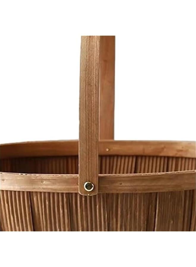 Generic Wood Chip Picnic Basket with Handle Wicker Woven Serving Basket Farmhouse Decor Garden Basket for Kitchen Counter, Size M  - Image 2