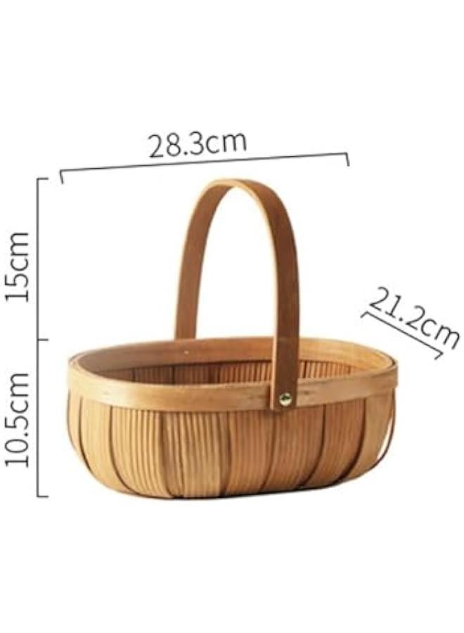 Generic Wood Chip Picnic Basket with Handle Wicker Woven Serving Basket Farmhouse Decor Garden Basket for Kitchen Counter, Size M  - Image 3