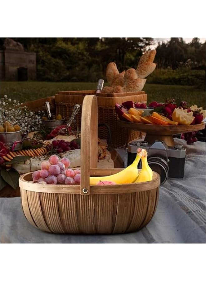 Generic Wood Chip Picnic Basket with Handle Wicker Woven Serving Basket Farmhouse Decor Garden Basket for Kitchen Counter, Size M  - Image 4
