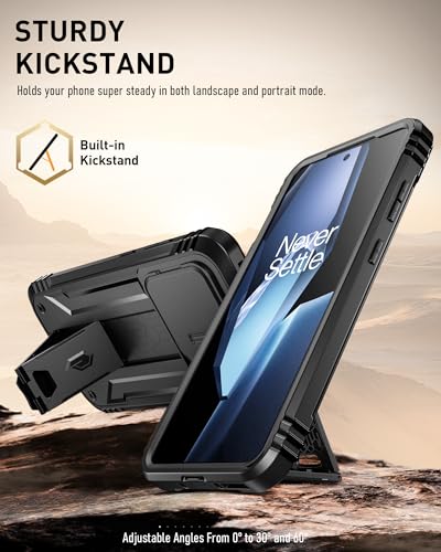 Poetic Revolution Case for OnePlus 13R 5G, [Slide Camera Cover], Built-in Screen Protector [Work with Fingerprint ID], [2 Front Frame] Full Body Rugged Shockproof Case with Kickstand, Black - Image 4