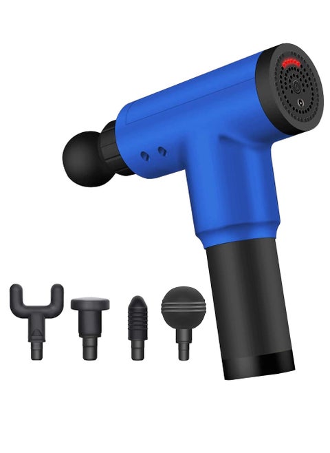 Professional Massage Gun KH-320 , 4 In 1 Deep Tissue Electric Percussion Handheld Device for Body Back Pain Relief Therapy , 6 level variable frequency vibration - blue