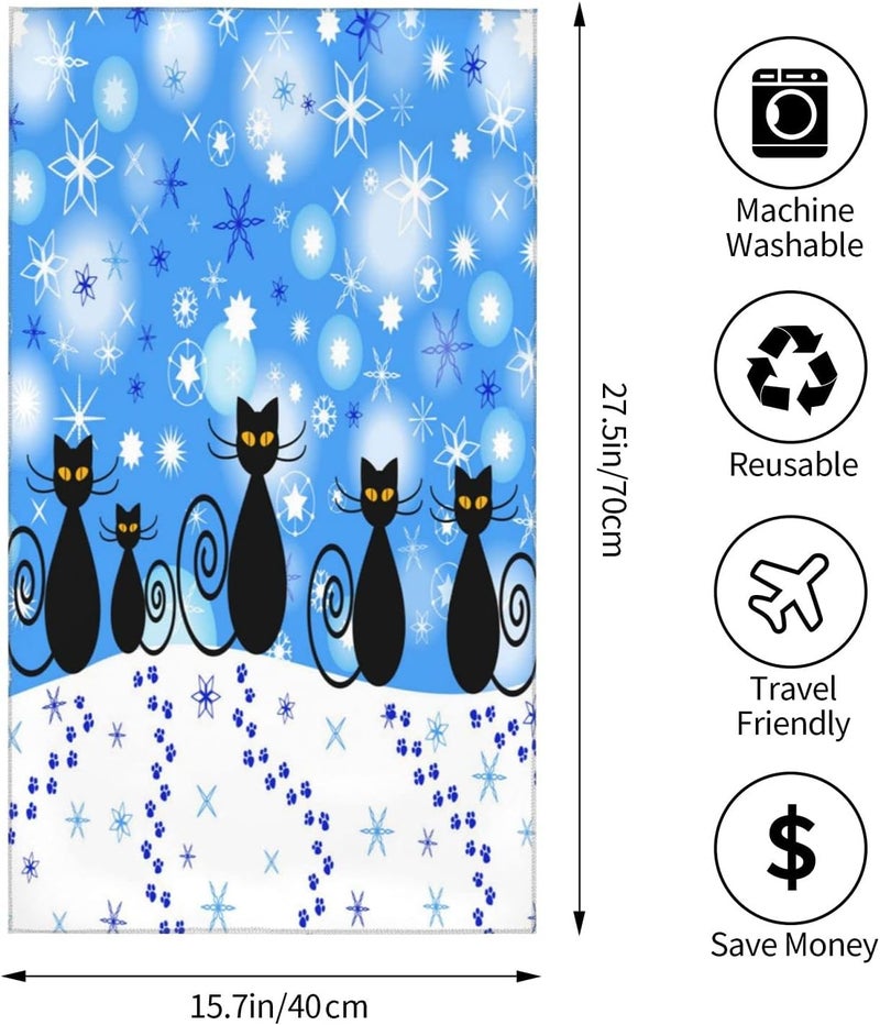 Perinsto Cute Cats Hand Towel Winter Snowflakes Decorative Fingertip Towels Multipurpose for Bathroom Kitchen Gym and Spa, 27.5" X 15.7" - Image 4