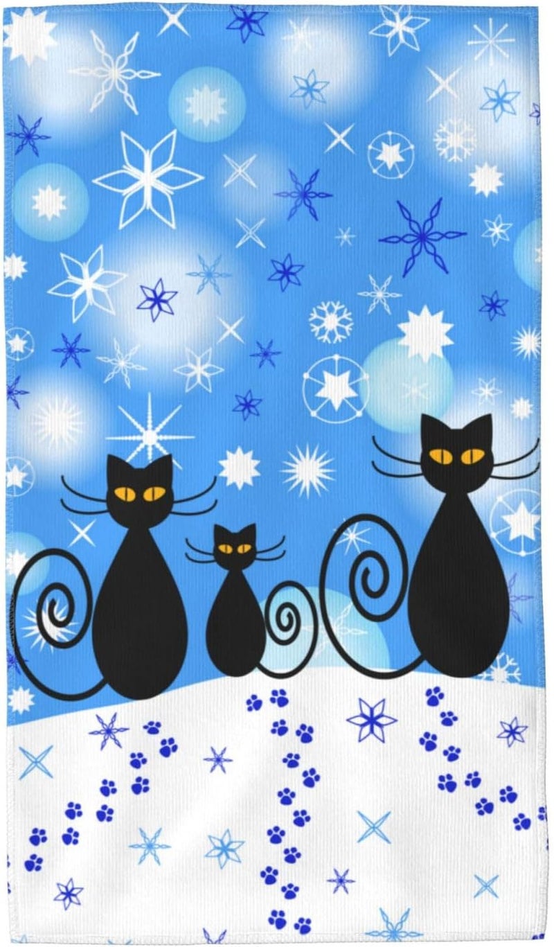 Perinsto Cute Cats Hand Towel Winter Snowflakes Decorative Fingertip Towels Multipurpose for Bathroom Kitchen Gym and Spa, 27.5" X 15.7" - Image 1