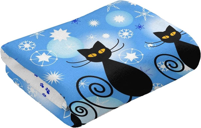 Perinsto Cute Cats Hand Towel Winter Snowflakes Decorative Fingertip Towels Multipurpose for Bathroom Kitchen Gym and Spa, 27.5" X 15.7" - Image 2