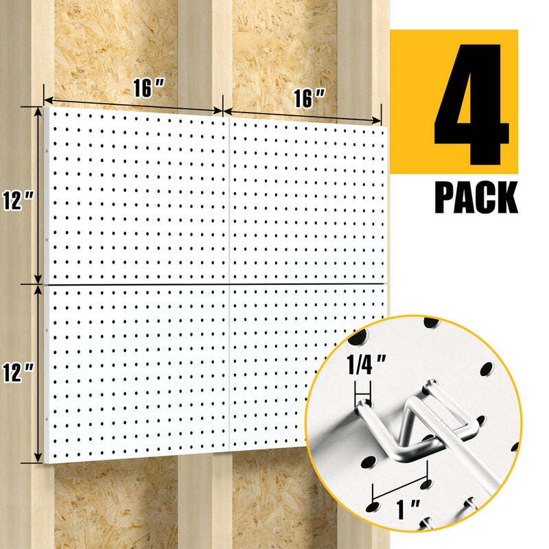 Spampur Peg Board, 4 Pack Metal Pegboard Panels with 50 Hooks, White Pegboards Wall Organizer, Heavy Duty Peg Board for Walls Home, Garage Tool Storage, Office Organization, Craft Room, Kitchen - Image 3