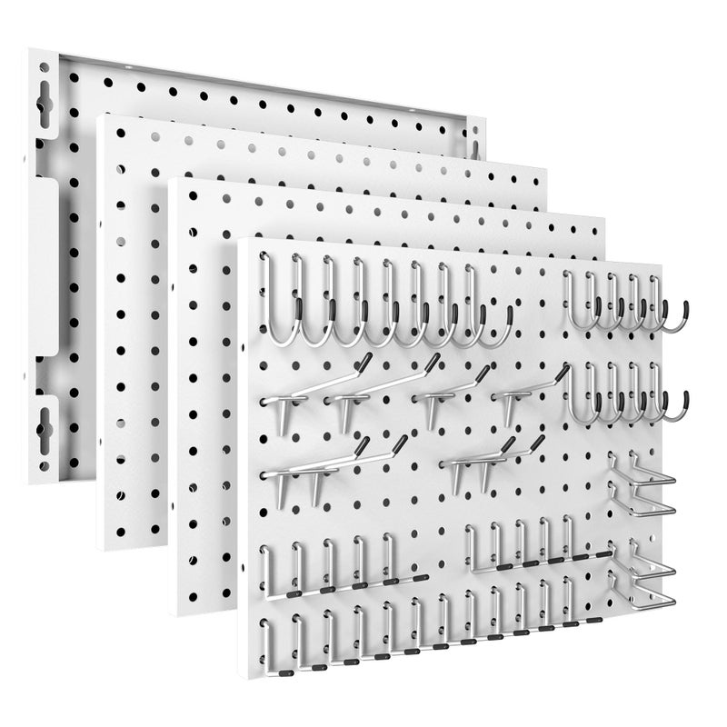 Spampur Peg Board, 4 Pack Metal Pegboard Panels with 50 Hooks, White Pegboards Wall Organizer, Heavy Duty Peg Board for Walls Home, Garage Tool Storage, Office Organization, Craft Room, Kitchen - Image 1