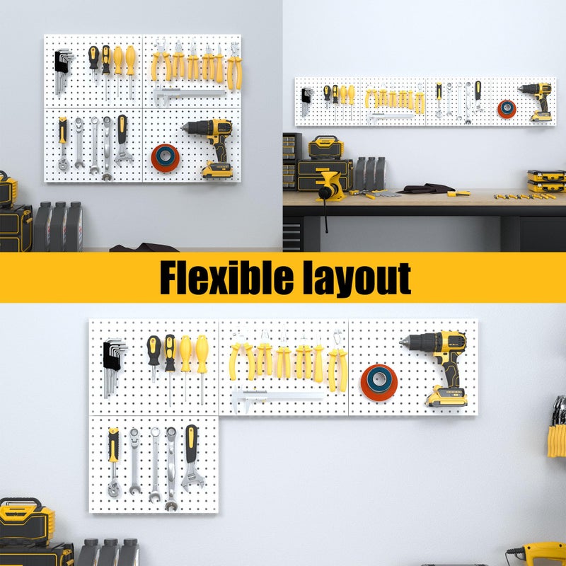 Spampur Peg Board, 4 Pack Metal Pegboard Panels with 50 Hooks, White Pegboards Wall Organizer, Heavy Duty Peg Board for Walls Home, Garage Tool Storage, Office Organization, Craft Room, Kitchen - Image 5