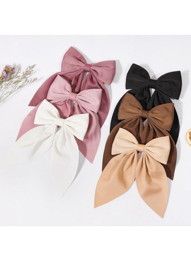 CellElection 6pcs Satin Hair Bows for Girls Fall Bow Hair Clips Neutral Colors Hair Bow Ribbon Bows Barrettes for Toddlers Kids Hair Accessories for Girls - Image 3